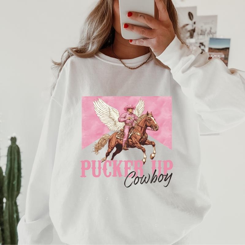 Pucker Up Cowboy Retro Cotton Fit Sleeve Comfortable Cute CASUAL COTTON Womenswear Athletic Basic Day Long Sleeves Mama T-Shirts, Hoodie, Sweatshirt - T-Shirt, Sweatshirt, Hoodie