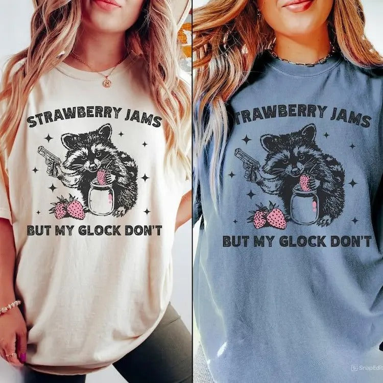 Raccoon Shirt Strawberry Jams But My Glock Dont Funny Raccoon Shirt Funny Meme Classic Cotton Print All Sizes T-Shirts, Hoodie, Sweatshirt - T-Shirt, Sweatshirt, Hoodie