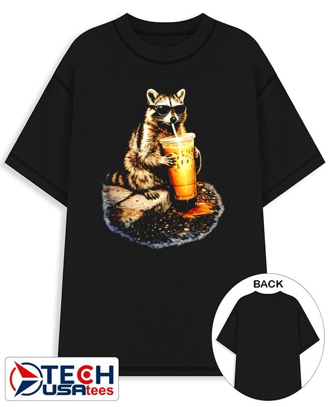Raccoon drinking iced coffee shirt Unisex T-shirt, Sweatshirt, Hoodie, Long Sleeve Tee - T-Shirt, Sweatshirt, Hoodie