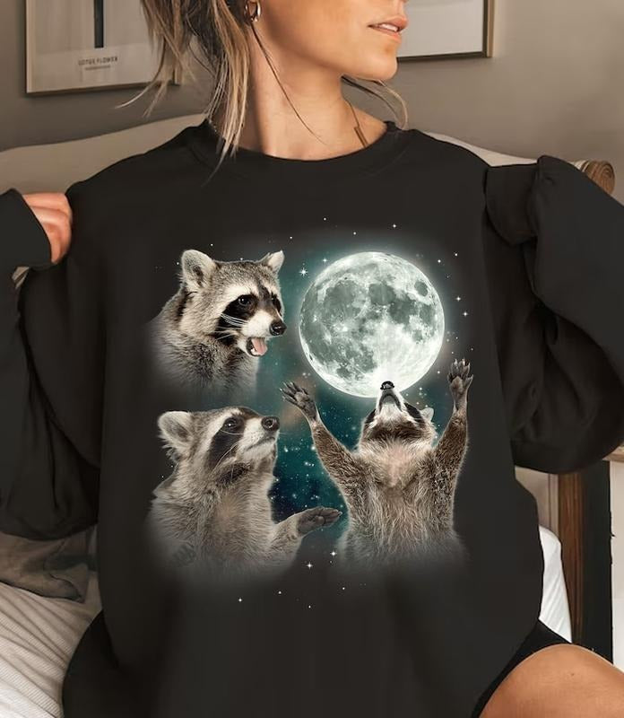 Racoons Howling Moon Racoon Memes ; Cotton Menswear T-Shirts, Hoodie, Sweatshirt - T-Shirt, Sweatshirt, Hoodie