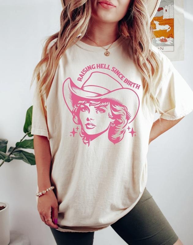 Raising Hell Since Birth Shirt Country Concert Shirt Western Country Shirts Cowgirl Shirt Western Shirt Rodeo Shirt Menswear Top Underwear Streetwear Man Tropical Round Neck Casual T-Shirts, Hoodie, Sweatshirt - T-Shirt, Sweatshirt, Hoodie