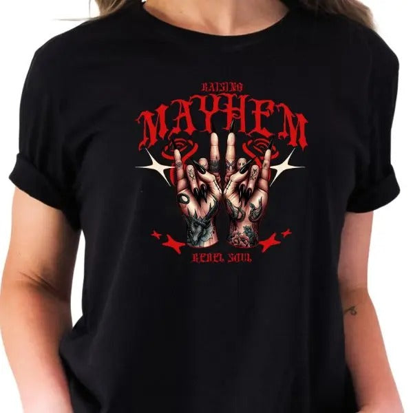 Raising Mayhem Rebel Soul Black Tatted Hands Peace Sign Distressed Edgy Nonconformists & Free Spirits T-Shirts, Hoodie, Sweatshirt - T-Shirt, Sweatshirt, Hoodie