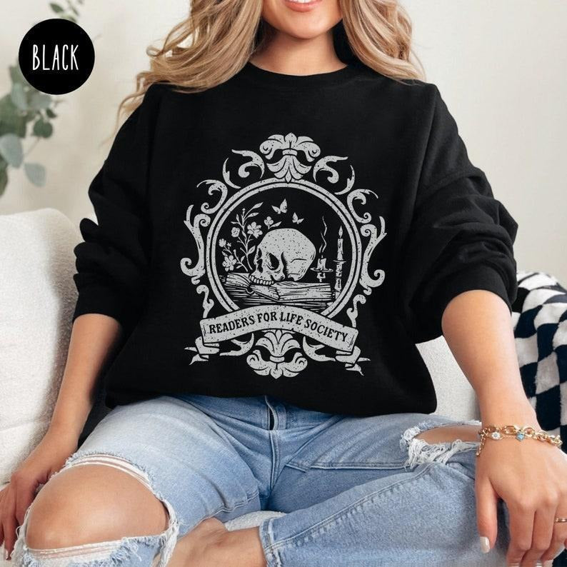 Readers Life Society Book Lover Skeleton Book Romance Reader Spooky Bookish Bookworm Plus Sizes T-Shirts, Hoodie, Sweatshirt - T-Shirt, Sweatshirt, Hoodie