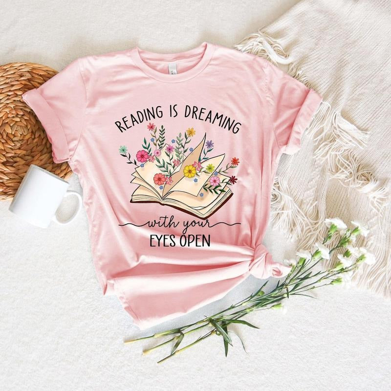 Reading Is Dreaming Your Eyes Open Shirt Teacher Shirt Librarian Book Lover Shirt Reading Shirt Books Shirt Teacher T-Shirts, Hoodie, Sweatshirt - T-Shirt, Sweatshirt, Hoodie