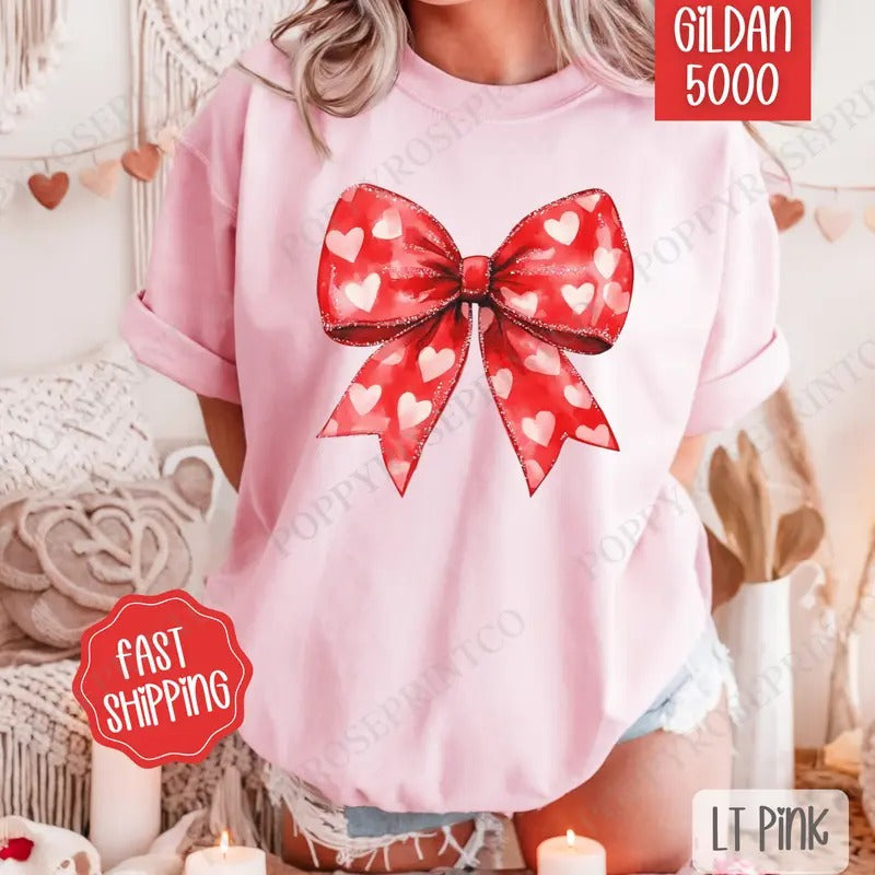 Red Heart Bow Shirt Gildan Plus Sizes T-Shirts, Hoodie, Sweatshirt - T-Shirt, Sweatshirt, Hoodie