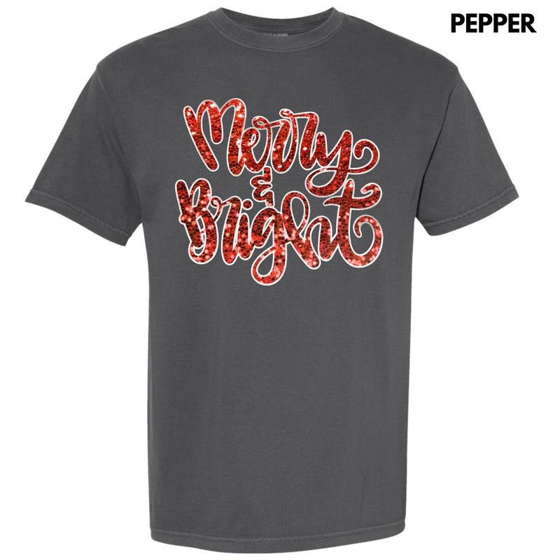 Red Merry & Bright Faux Sequin Comfort Colors T-Shirts, Hoodie, Sweatshirt - T-Shirt, Sweatshirt, Hoodie