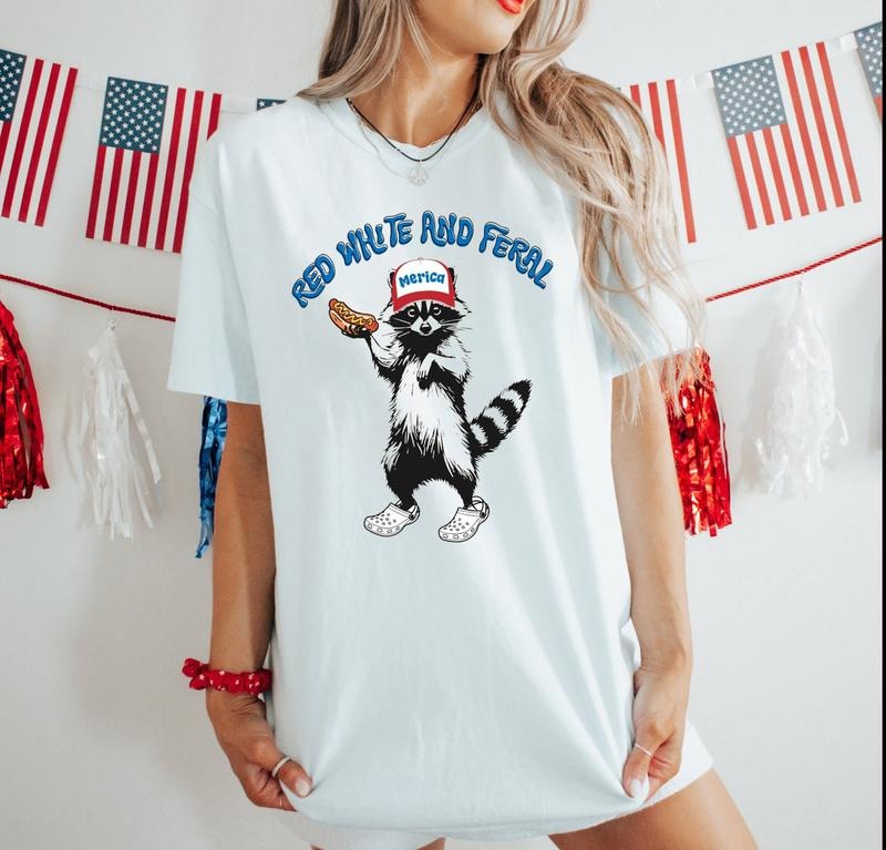 Red White Feral 4th July Shirt Funny USA Shirt Funny Raccoon 4th July Shirt Independence Day Feral Hotdog Raccoon Shirt T-Shirts, Hoodie, Sweatshirt - T-Shirt, Sweatshirt, Hoodie