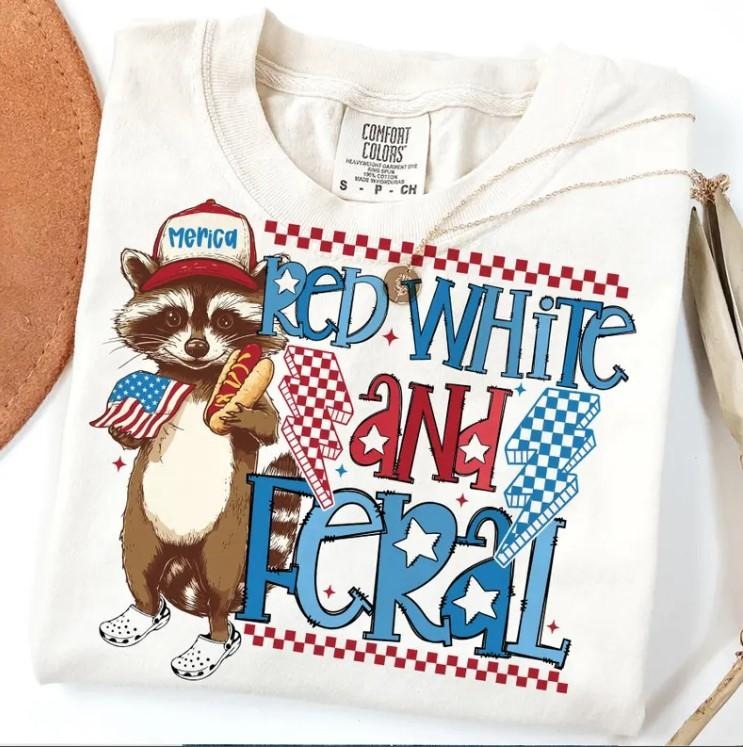 Red White Feral Funny Raccoon Shirt T-Shirts, Hoodie, Sweatshirt - T-Shirt, Sweatshirt, Hoodie