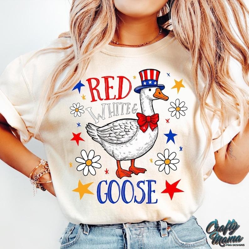 Red White Goose Funny 4th July Boho Patriotic Floral Fourth July Retro America Cute American Goose Shirt T-Shirts, Hoodie, Sweatshirt - T-Shirt, Sweatshirt, Hoodie