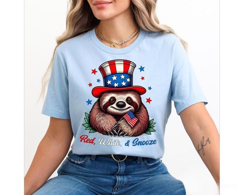 Red White Snooze Sloth Funny 4th July Shirt Fourth July Patriotic Sloth Cute American Sloth Memorial Day T-Shirts, Hoodie, Sweatshirt - T-Shirt, Sweatshirt, Hoodie