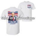 Red White Busch Light President Trump Holding Busch Can 4th July America Flag Independence Day Patriotic 2 Sided Cotton Menswear Womenswear Top T-Shirts, Hoodie, Sweatshirt - T-Shirt, Sweatshirt, Hoodie