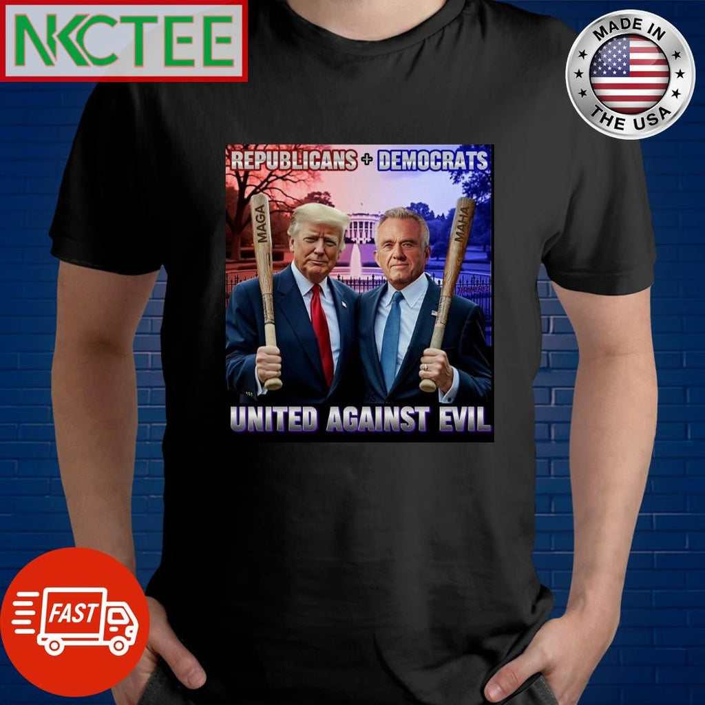 Republicans and Democrats United Against Evil Robert F. Kennedy Jr. Donald Trump shirt Unisex T-shirt, Sweatshirt, Hoodie, Long Sleeve Tee - T-Shirt, Sweatshirt, Hoodie