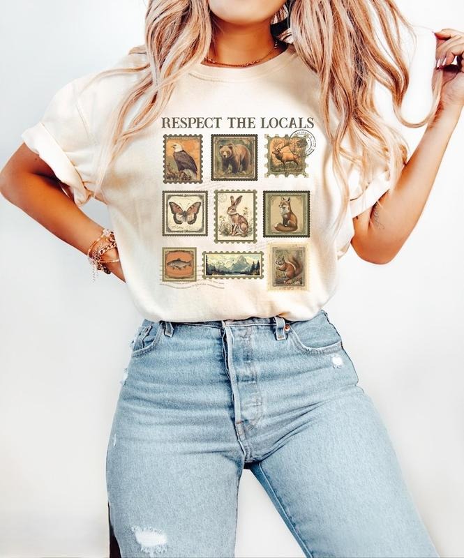 Respect Local Wildlife Nature Lover Animal Lover Protect National Parks Granola Girl Shirt Postage Postal Stamp T-Shirts, Hoodie, Sweatshirt - T-Shirt, Sweatshirt, Hoodie