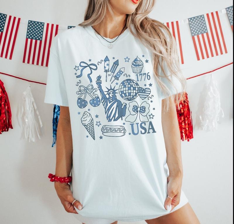 Retro America Coquette Shirt Preppy 4th July Girly Memorial Day Vintage USA Independence Day Land Free Shirt T-Shirts, Hoodie, Sweatshirt - T-Shirt, Sweatshirt, Hoodie