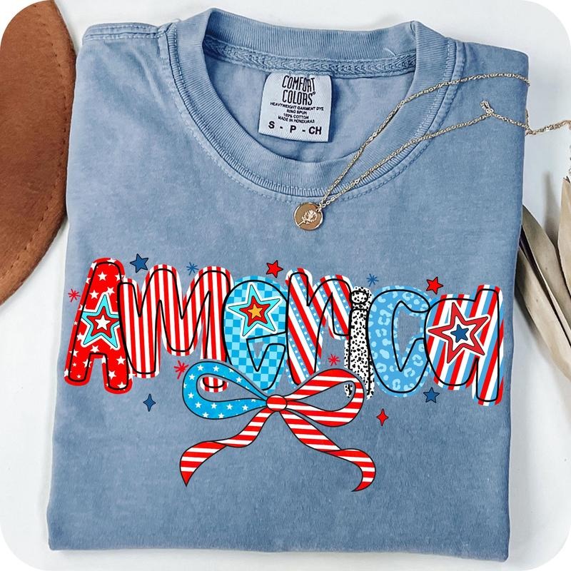Retro America Flag Coquette T Shirt 4Th July T Shirt America T Shirt Memorial Day T Shirt Comfort Colors T-Shirts, Hoodie, Sweatshirt - T-Shirt, Sweatshirt, Hoodie