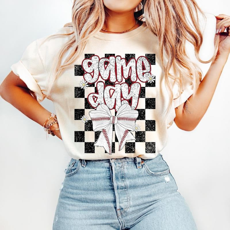 Retro Baseball Coquette Game Day Baseball Preppy Baseball Baseball Mama Baseball Mom Checkered Baseball Bow T-Shirts, Hoodie, Sweatshirt - T-Shirt, Sweatshirt, Hoodie