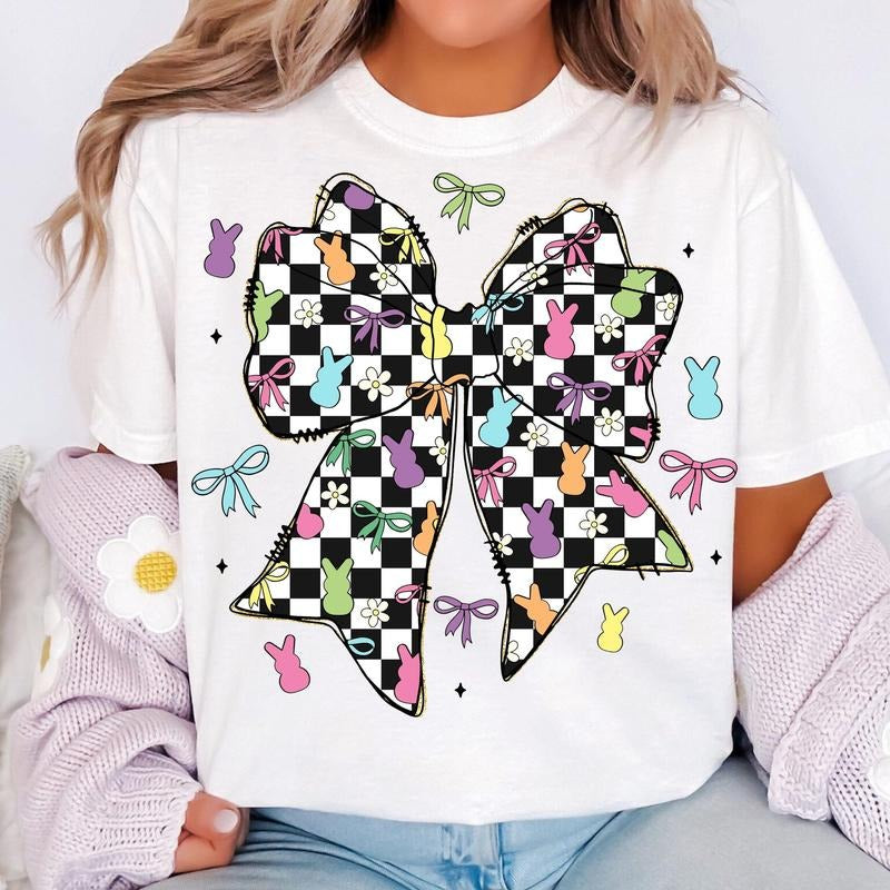Retro Checkered Easter Coquette Bow Easter Easter Bow Easter Bunny Spring Preppy Easter T-Shirts, Hoodie, Sweatshirt - T-Shirt, Sweatshirt, Hoodie