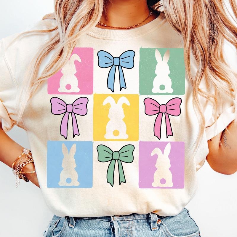 Retro Checkered Easter Coquette Easter Bunny Coquette Easter Easter Christian Easter Happy Easter T-Shirts, Hoodie, Sweatshirt - T-Shirt, Sweatshirt, Hoodie