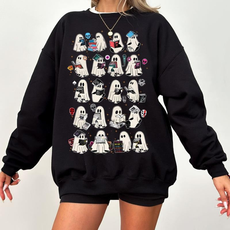 Retro Cozy Ghost Halloween Dark Romance Lights Out Butcher Blackbird Lords Devils Night Legacy Gods Fall Library Boo Ghost Cute Spooky Bookshelf T-Shirts, Hoodie, Sweatshirt - T-Shirt, Sweatshirt, Hoodie