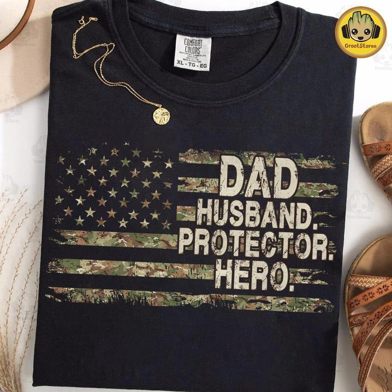 Retro Dad Husband Protector Hero Shirt Camouflage Hunting Shirt Best Dad Ever Shirt Army Dad Camo Dad T-Shirts, Hoodie, Sweatshirt - T-Shirt, Sweatshirt, Hoodie