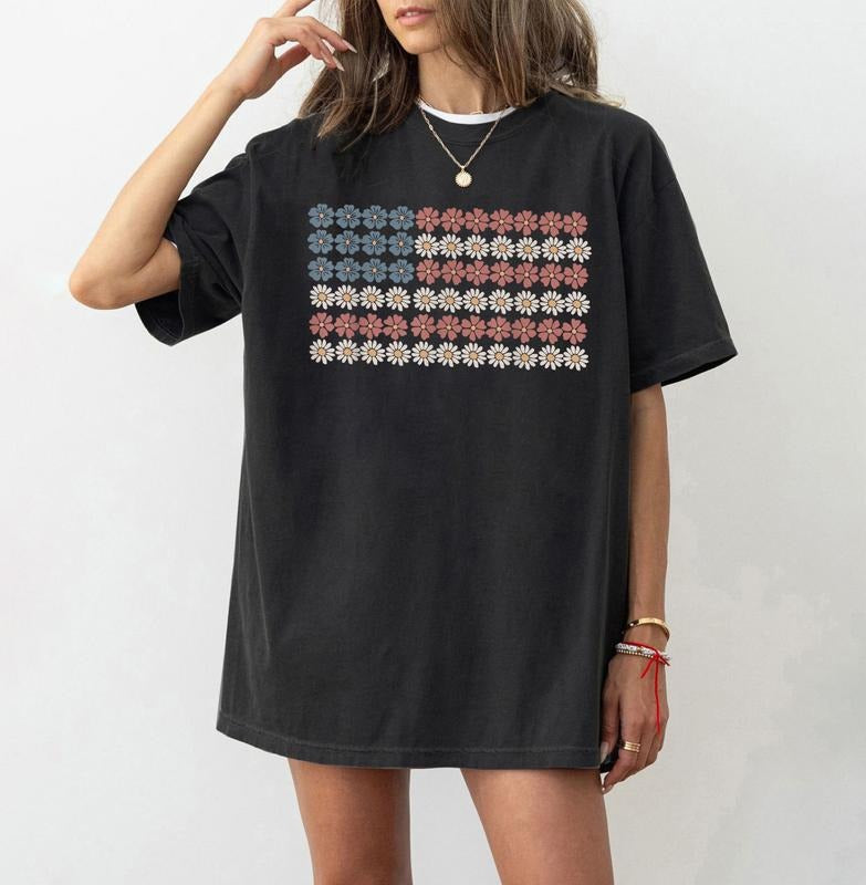 Retro Daisy Flower American Flag Shirt 4th July Shirts Fourth July Shirt USA Patriotic Shirt Independence Day USA T-Shirts, Hoodie, Sweatshirt - T-Shirt, Sweatshirt, Hoodie