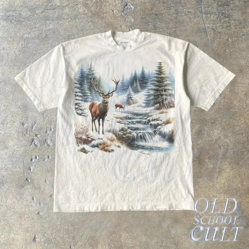 Retro Deer Snowy Nature 90s Shirt Vintage Mystical Deer Nature Camping Boho Shirt Nature Wildlife Shirt Hunter Shirt T-Shirts, Hoodie, Sweatshirt - T-Shirt, Sweatshirt, Hoodie
