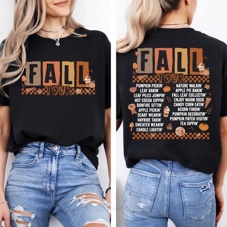 Retro Fall Tour Two Sides Shirts Fall 2 Sides Autumn Leaves Pumpkin Pumpkin Gardening Fall Only T-Shirts, Hoodie, Sweatshirt - T-Shirt, Sweatshirt, Hoodie