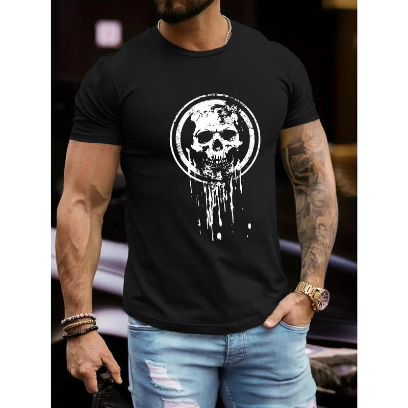 Retro Crew Neck Short Sleeve Skull Print Casual Outdoor Activewear Summer Breathable Knitted Fabric Made USA T-Shirts, Hoodie, Sweatshirt - T-Shirt, Sweatshirt, Hoodie