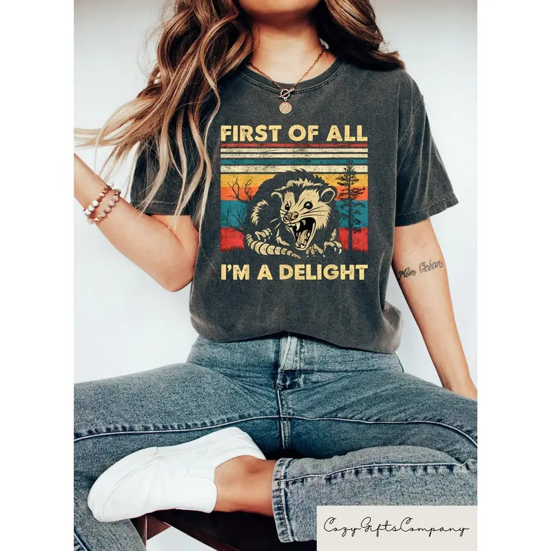 Retro First All I'M Delight Sarcastic Angry Opossum Lover Shirt Funny Animal Lover T-Shirts, Hoodie, Sweatshirt - T-Shirt, Sweatshirt, Hoodie