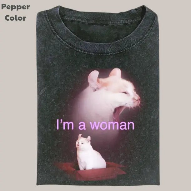 Retro Funny Vintage Cat I'M Woman Meme Cringe Funny Dumb Shirt Menswear Womenswear Streetwear T-Shirts, Hoodie, Sweatshirt - T-Shirt, Sweatshirt, Hoodie