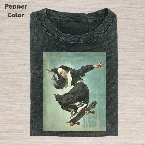 Retro Funny Vintage Nun Skateboarding Meme Cringe Funny Dumb Shirt Menswear Womenswear Streetwear Cotton Comfort T-Shirts, Hoodie, Sweatshirt - T-Shirt, Sweatshirt, Hoodie