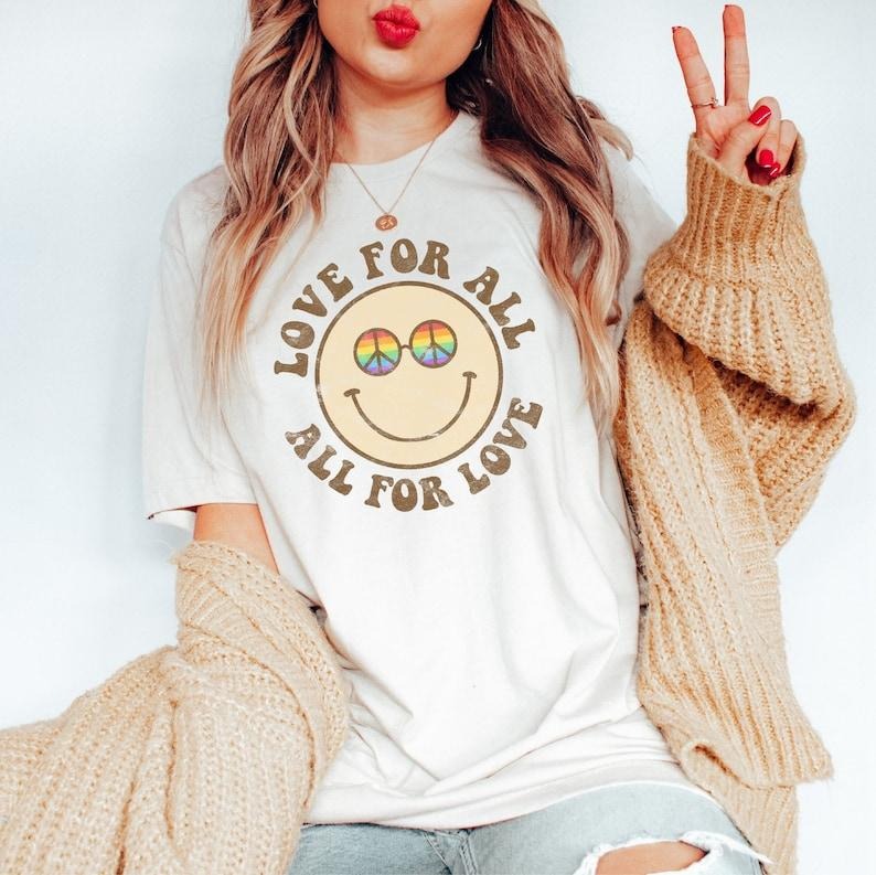 Retro Gay Pride Shirt Groovy Pride Shirt Love All LGBTQ Ally Shirt Bi Pride Gay Ally T-Shirts, Hoodie, Sweatshirt - T-Shirt, Sweatshirt, Hoodie