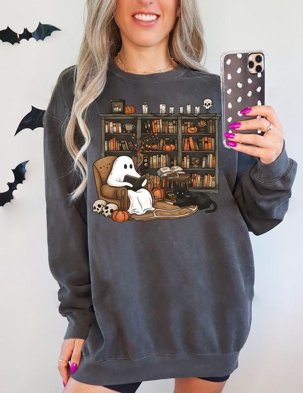Retro Ghost Book Bookish Halloween Shirt Vintage Book Lover Ghost Reading Book Shirt Black Cat Ghost Book Book Lover Halloween T-Shirts, Hoodie, Sweatshirt - T-Shirt, Sweatshirt, Hoodie
