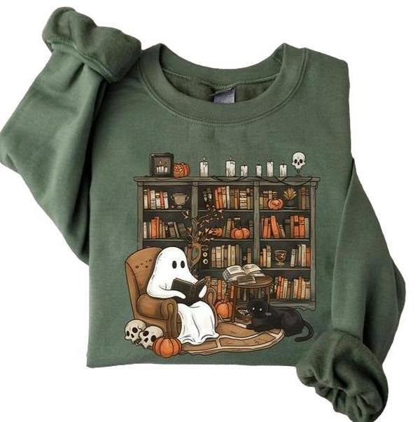 Retro Ghost Reading Books Shirt Librarian Ghost Halloween Halloween Teacher Ghost Halloween Shirt Ghost Shirt Teacher Halloween Shirt Spooky Season Shirt T-Shirts, Hoodie, Sweatshirt - T-Shirt, Sweatshirt, Hoodie