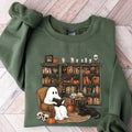 Retro Ghost Reading Books Librarian Ghost Halloween Halloween Teacher Cotton T-Shirts, Hoodie, Sweatshirt - T-Shirt, Sweatshirt, Hoodie