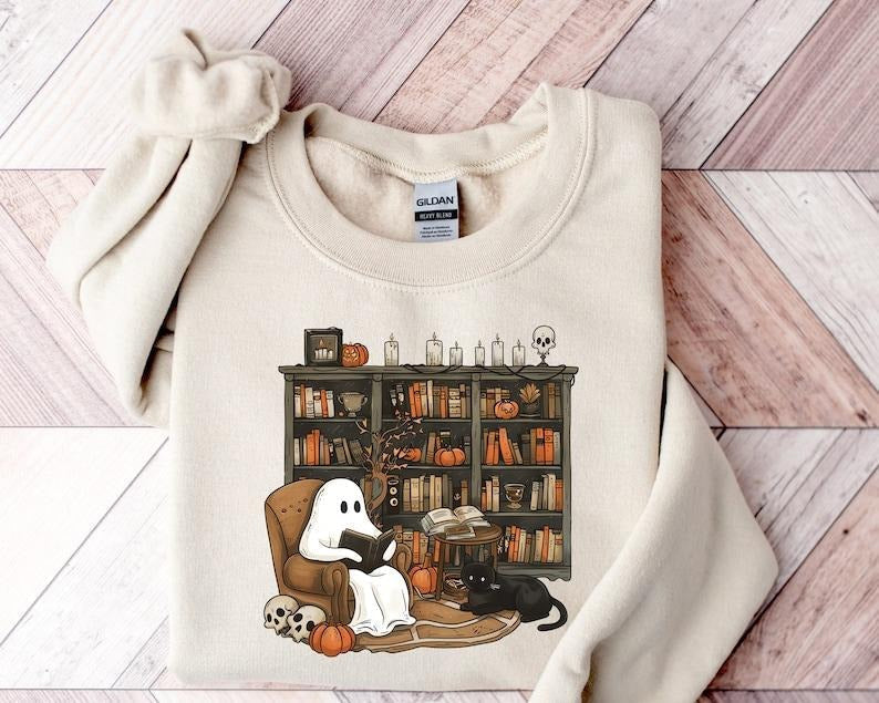 Retro Ghost Reading Books Librarian Ghost Halloween Halloween Teacher Halloween Shirt Teacher Boo School T-Shirts, Hoodie, Sweatshirt - T-Shirt, Sweatshirt, Hoodie