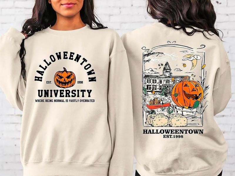 Retro Halloween Back Front Vintage Halloweentown 90s Halloween Shirt Halloween Pumpkin Ghost Shirt Vintage Halloween University T-Shirts, Hoodie, Sweatshirt - T-Shirt, Sweatshirt, Hoodie