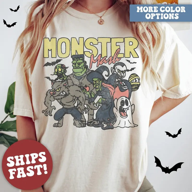 Retro Halloween Shirt Vintage Halloween Costume Ghost Monster Fall Season T-Shirts, Hoodie, Sweatshirt - T-Shirt, Sweatshirt, Hoodie