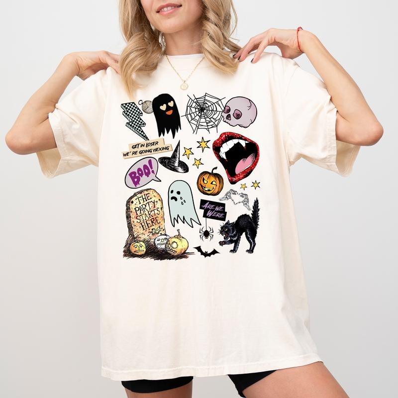 Retro Halloween Spooky Shirt Comfort Colors Coquette Halloween Cutesy Ghost Shirt Halloween Spooky Season Shirt Spooky Halloween Top Womenswear Cotton Comfy Fabric Relaxed Fit T-Shirts, Hoodie, Sweatshirt - T-Shirt, Sweatshirt, Hoodie