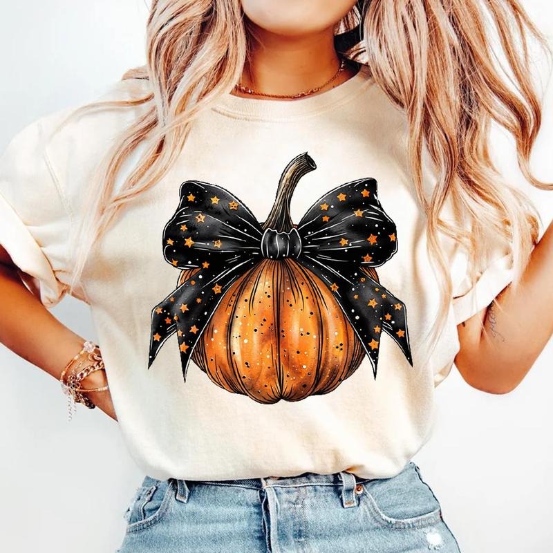 Retro Halloween Pumpkin Coquette Stars Bow Spooky Mama Pumpkin Autumn Pumpkin Autumn Fall T-Shirts, Hoodie, Sweatshirt - T-Shirt, Sweatshirt, Hoodie