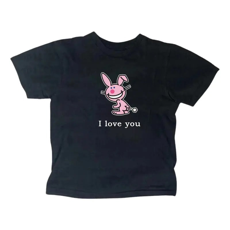 Retro Happy Bunny Baby Gothic Emo Girl Top Scene 2000s Casual Cotton Short Sleeve Y2k Top Streetwear Girlfriend T-Shirts, Hoodie, Sweatshirt - T-Shirt, Sweatshirt, Hoodie