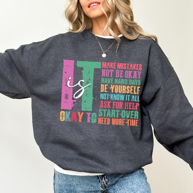 Retro 'S Okay Make Mistakes Be Yourself Inspirational Motivation Saying Mental Health Funny Shirts Comfy Fabric Tops Cotton Fabric Relaxed Fit Chic T-Shirts, Hoodie, Sweatshirt - T-Shirt, Sweatshirt, Hoodie