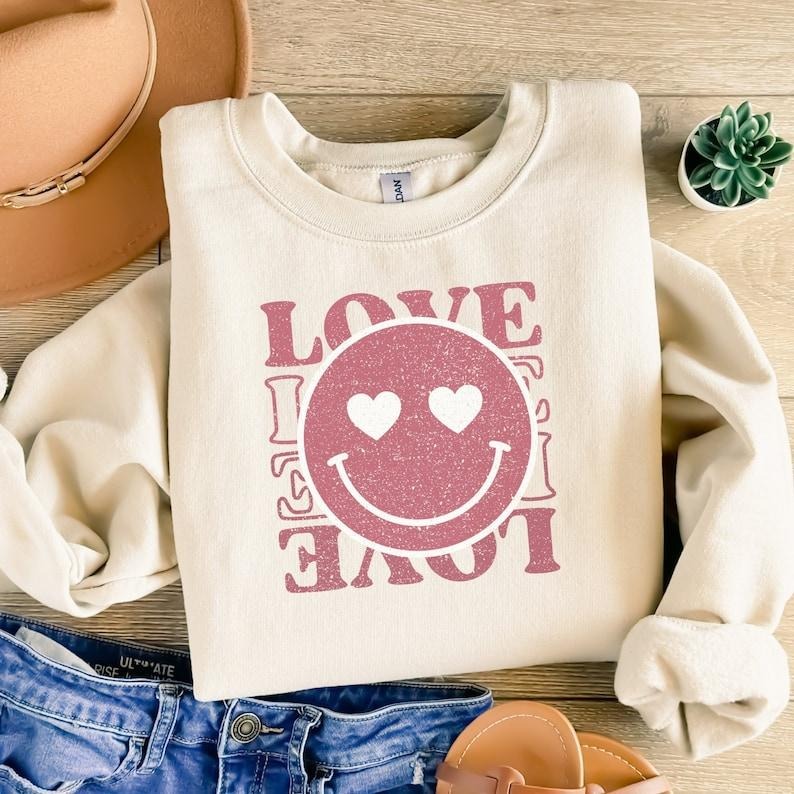 Retro Love Smiley Face Valentine Girlfriend Be Mine Smile Happy ; Cotton Menswear Polyester Tops T-Shirts, Hoodie, Sweatshirt - T-Shirt, Sweatshirt, Hoodie