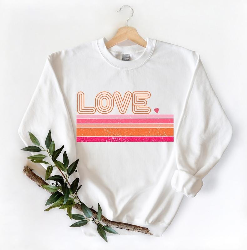 Retro Love Shirt Shirts Woman Heart Shirt Cute Valentine Shirt ; Cotton Womenswear Cotton Womenswear T-Shirts, Hoodie, Sweatshirt - T-Shirt, Sweatshirt, Hoodie