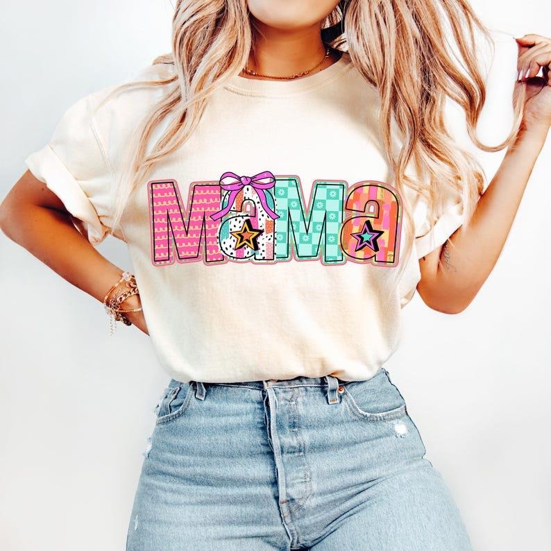 Retro Mama Mama Checkered Pink Mama Mama Varsity Mama Bow T-Shirts, Hoodie, Sweatshirt - T-Shirt, Sweatshirt, Hoodie