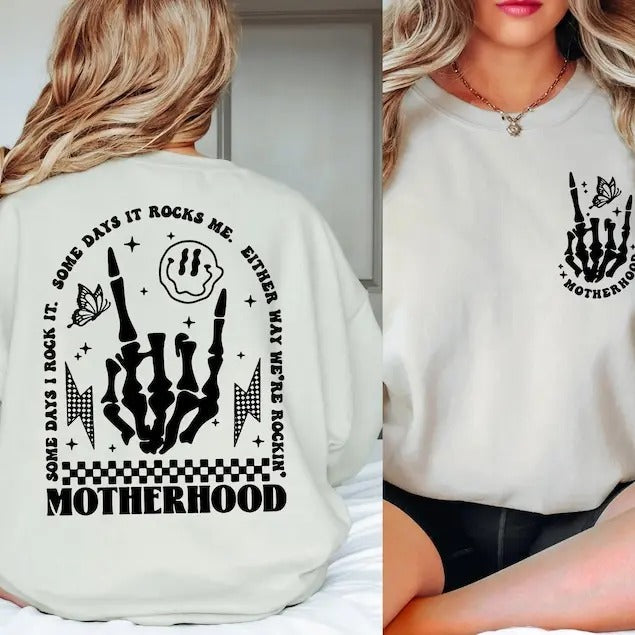 Retro Motherhood Skeleton Hand Motherhood Rock Skeleton Mom Life Shirt Funny Mama T-Shirts, Hoodie, Sweatshirt - T-Shirt, Sweatshirt, Hoodie