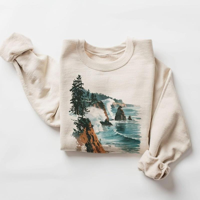 Retro Oregon Coast Winter Cliffs Waves 90s Vintage Vacation Sea Coastline Boho Cotton Menswear Day T-Shirts, Hoodie, Sweatshirt - T-Shirt, Sweatshirt, Hoodie