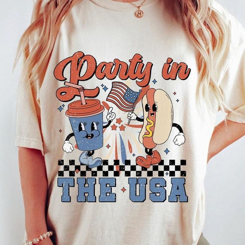 Retro Party USA Shirt 4th July Shirts Her Indenpendence Day Funny Fourth July Shirts USA Hot Dog Funny USA Patriotic Shirt Celebration Shirt Tops Casual Comfort Womenswear Breathable T-Shirts, Hoodie, Sweatshirt - T-Shirt, Sweatshirt, Hoodie