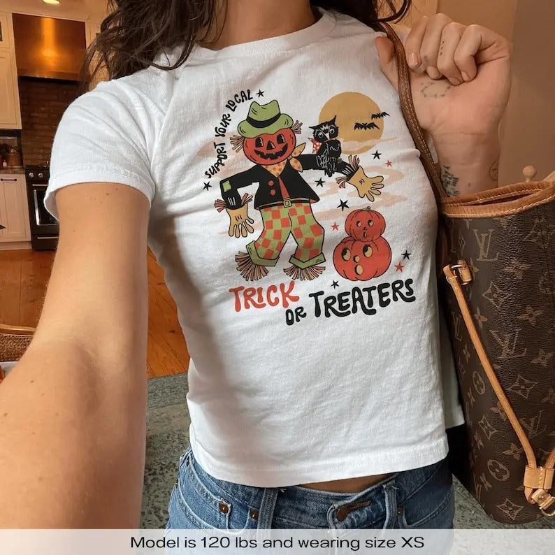 Retro Pumpkin Owl Trick Treat Halloween Y2k Baby Y2k Shirt Halloween Baby Vintage 90s Baby Shirt Spooky Party T-Shirts, Hoodie, Sweatshirt - T-Shirt, Sweatshirt, Hoodie