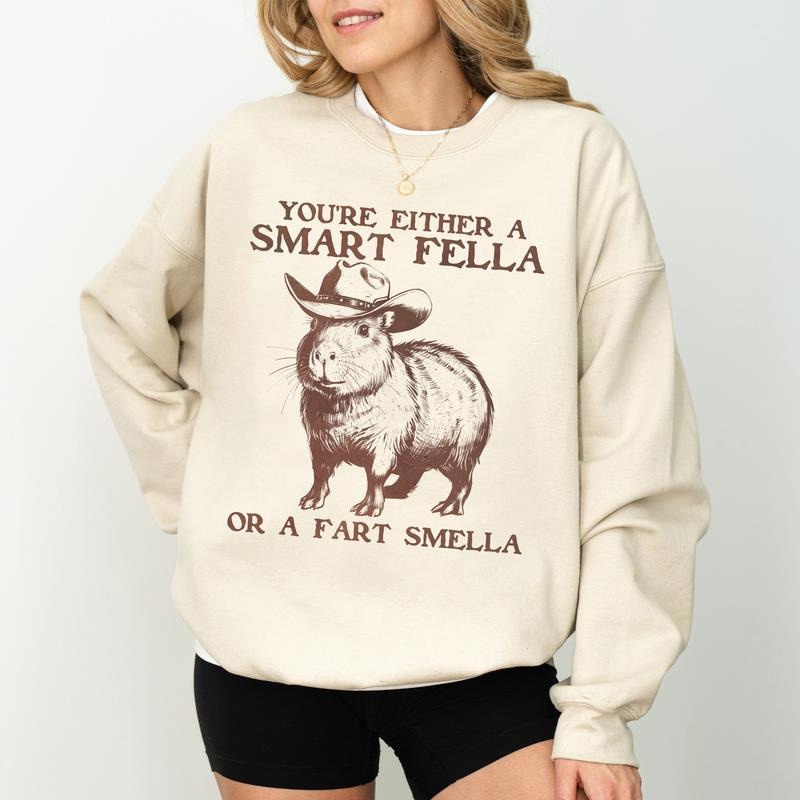 Retro Smart Fella Capybara Funny Cowboy Capybara Western Meme Vintage 90s Y2k Tops Casual Womenswear T-Shirts, Hoodie, Sweatshirt - T-Shirt, Sweatshirt, Hoodie